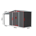 4 x 8 ft Outdoor Metal Storage Shed with Extended Roof, Sliding Doors, including Shelves &  Hooks, Garden Tool Shed