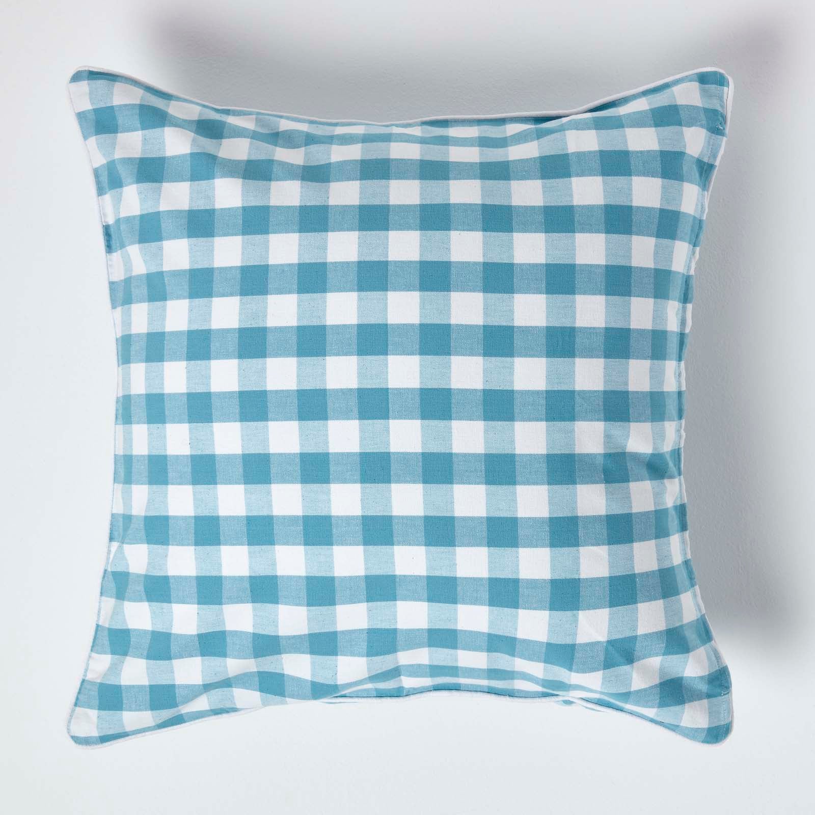 Block Check Cotton Gingham Cushion Cover | 60cm x 60cm | Blue