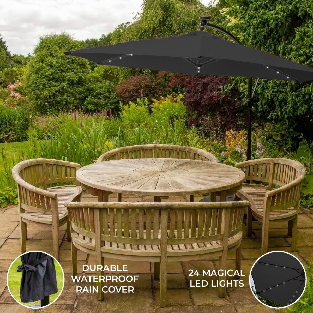 3m Led Cantilever Parasol | Grey