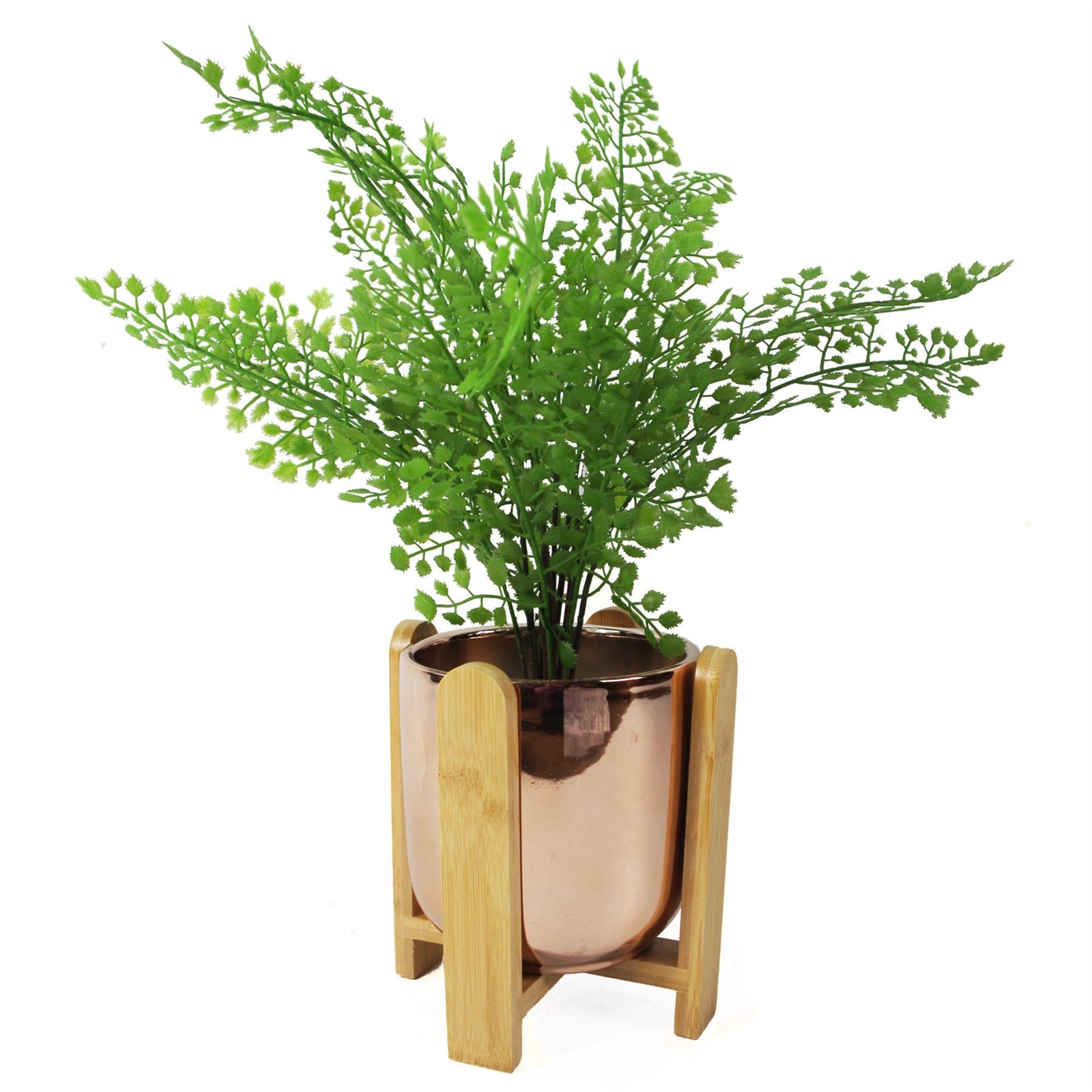 16cm Gold Ceramic Planter With Bamboo Stand