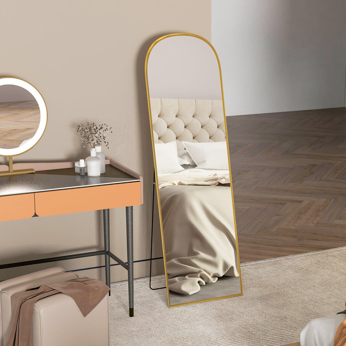 HOMCOM Full Length Mirror, Aluminium Frame Gold