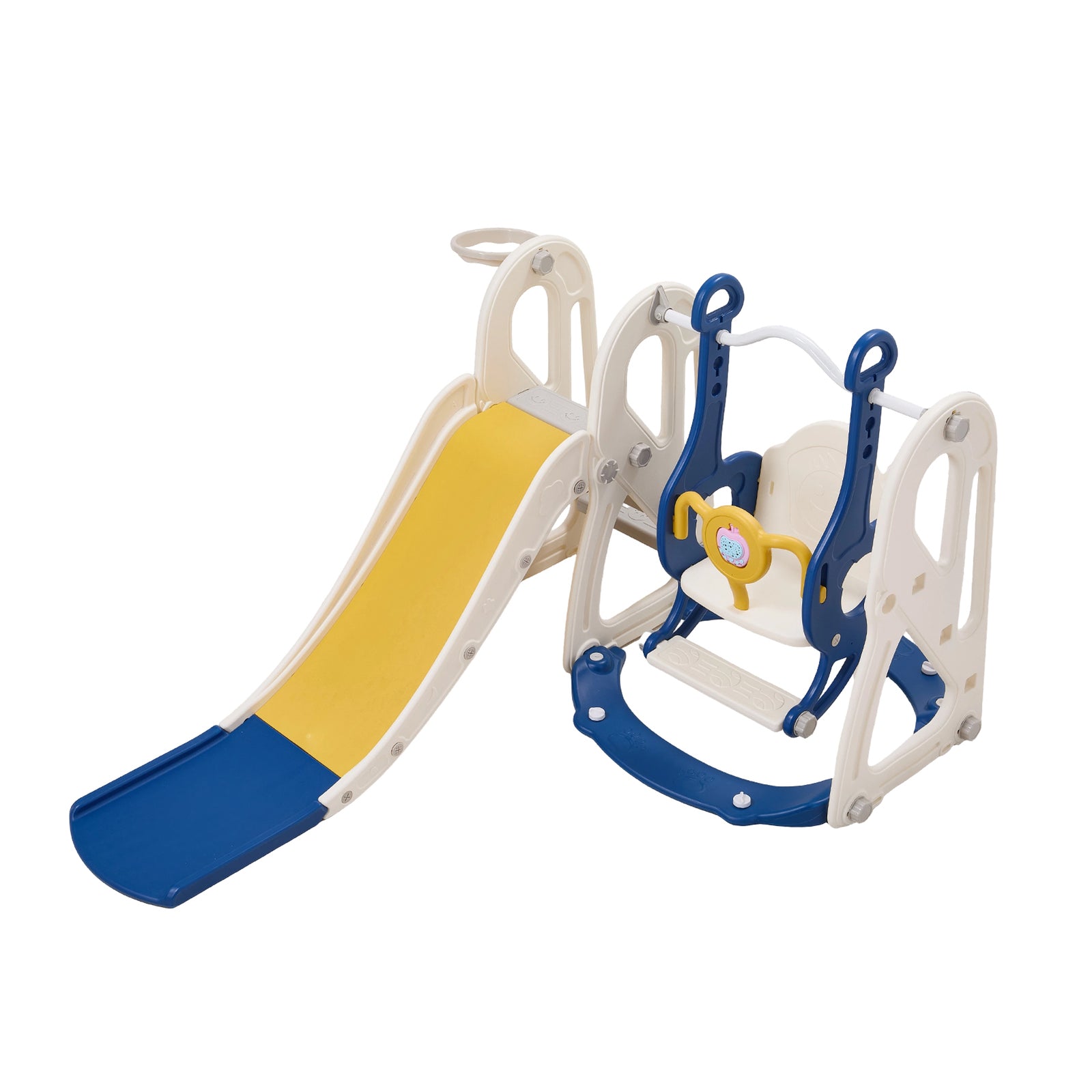 4-in-1 Kids Slide & Swing Set With Basketball Hoop | Blue