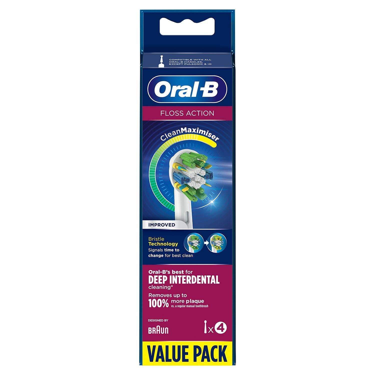 Floss Action Replacement Toothbrush Head With Clean Maximiser, Pack Of 4