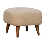 Solid Mango Wood Boucle Cream Square Footstool