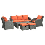 Cushioned Rattan Wicker Sofa, Recliner, Footstool, Table Set | Orange