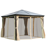 Hardtop Gazebo Canopy With Mosquito Netting And Curtains | Medium | Beige