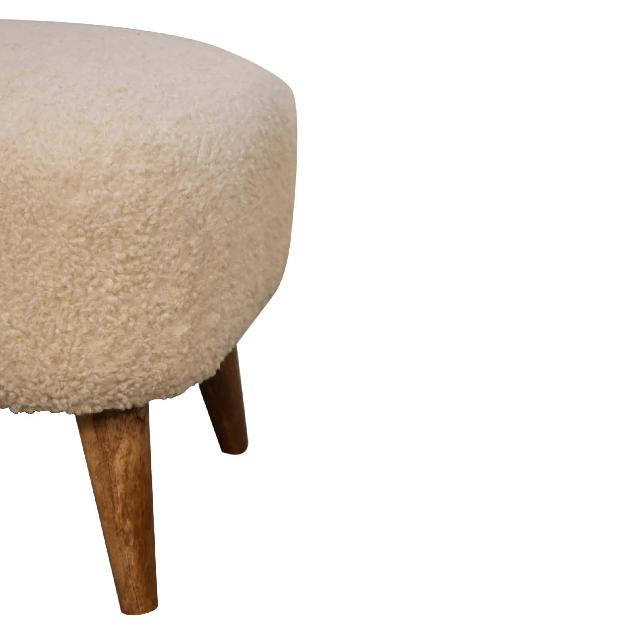 Solid Mango Wood Boucle Cream Square Footstool