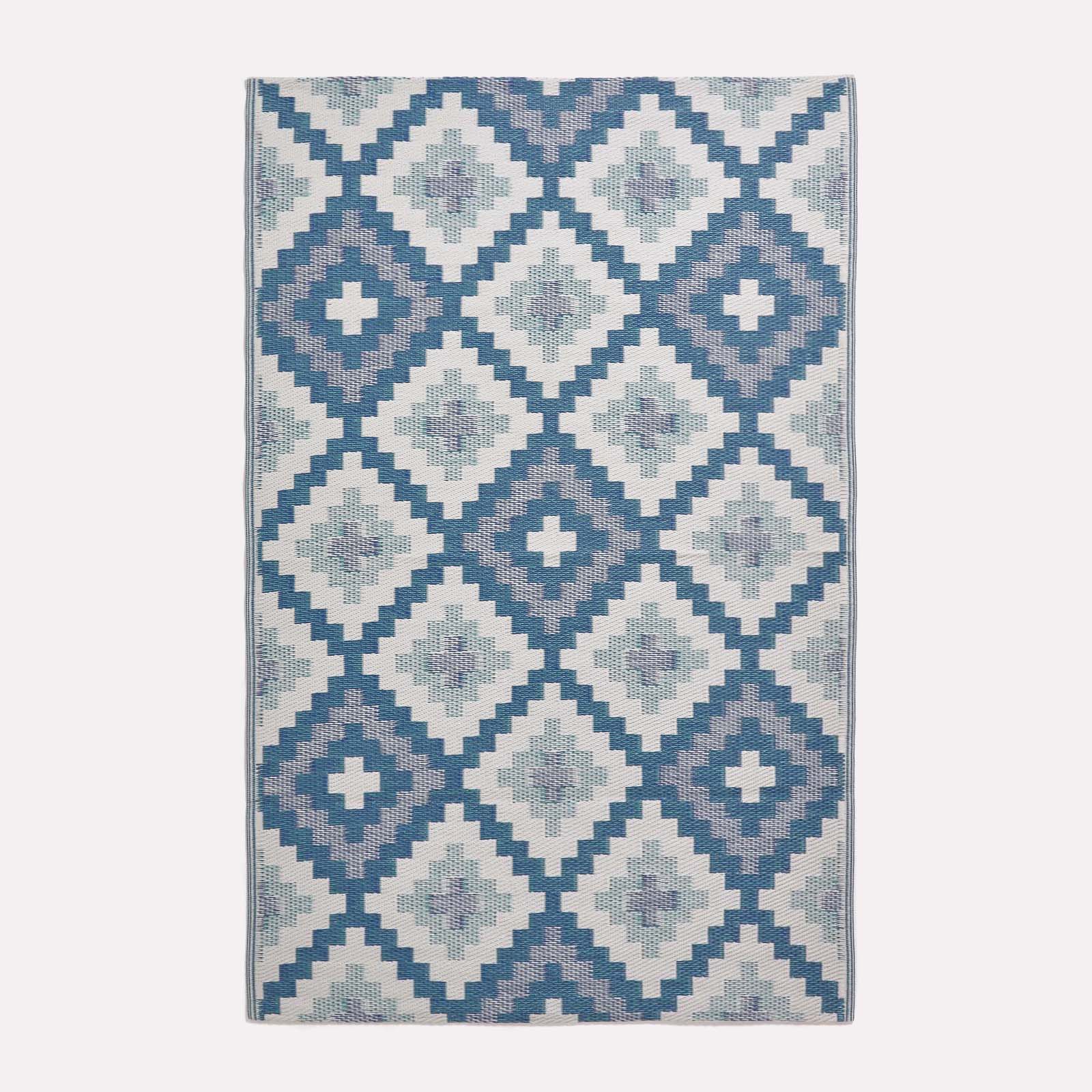 Luxury Outdoor Rug Waterproof Reversible For Garden Patio 100% Recycled, Blue Mia Aztec | 180cm x 270cm | Blue
