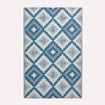 Luxury Outdoor Rug Waterproof Reversible For Garden Patio 100% Recycled, Blue Mia Aztec | 150cm x 240cm | Blue