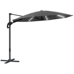 3(m) Garden Parasol W/ Lights, Crank Handle & Cross Base | Dark Gray
