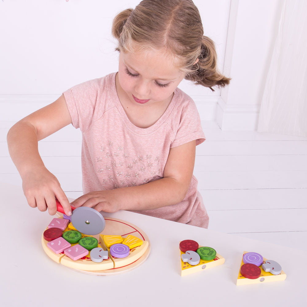 Wooden Pizza Cutting Set, With 6 Different Toppings