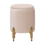 Modern Pleated Storage Ottoman With Metal Base | Beige