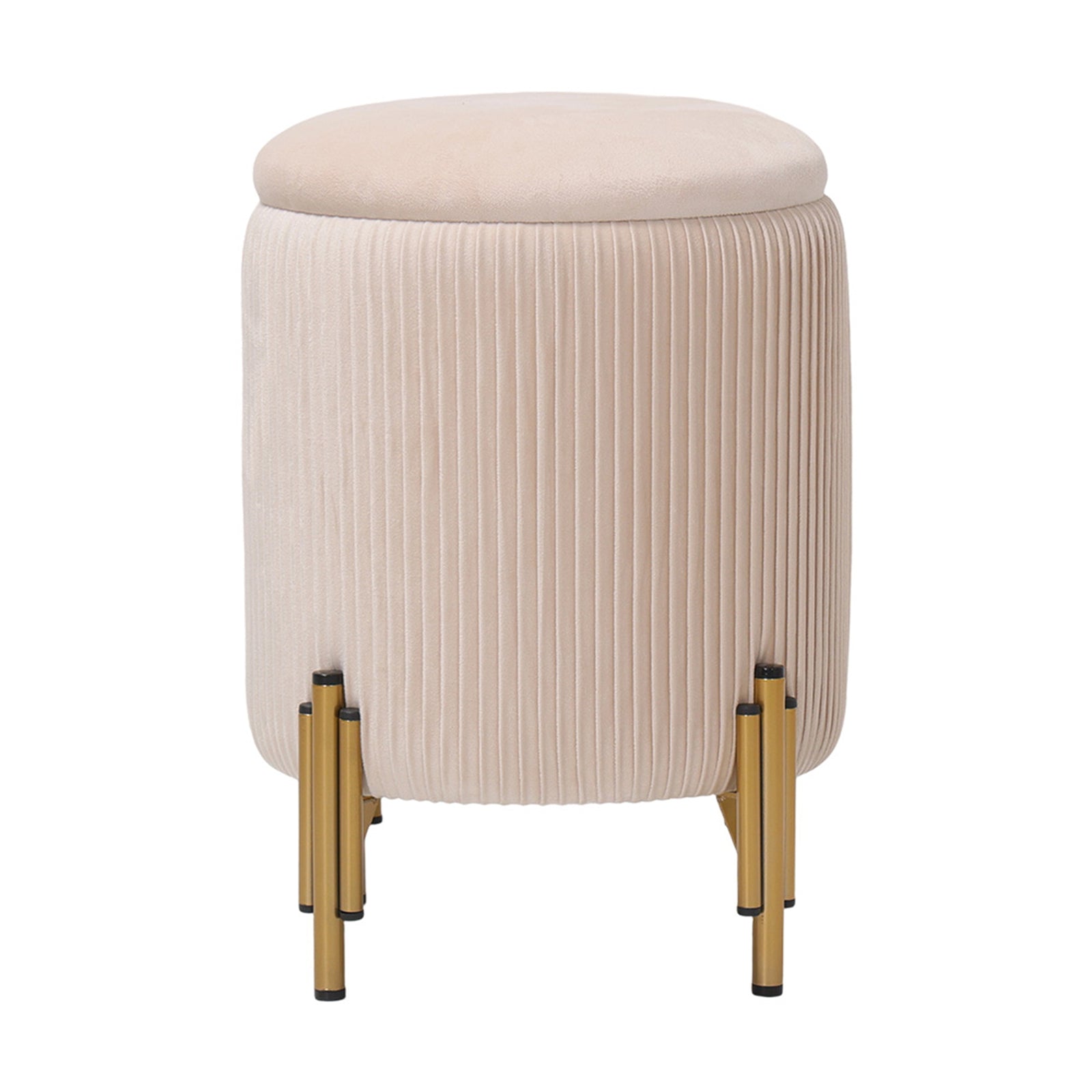Modern Pleated Storage Ottoman With Metal Base | Beige
