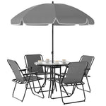 6 Pieces Garden Furniture Set W/ Parasol, Folding Chairs | Gray