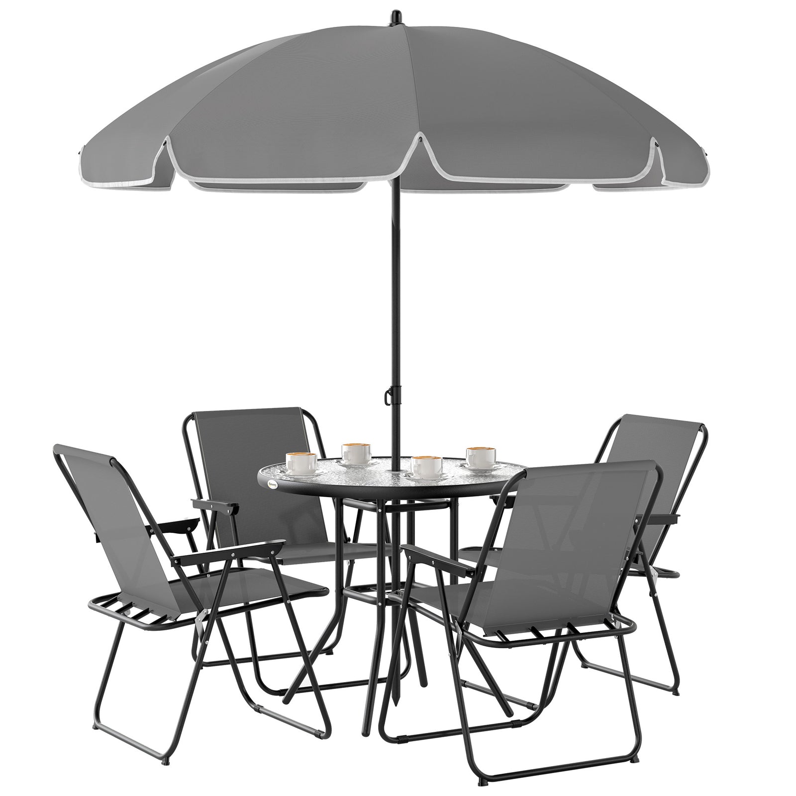 6 Pieces Garden Furniture Set W/ Parasol, Folding Chairs | Gray