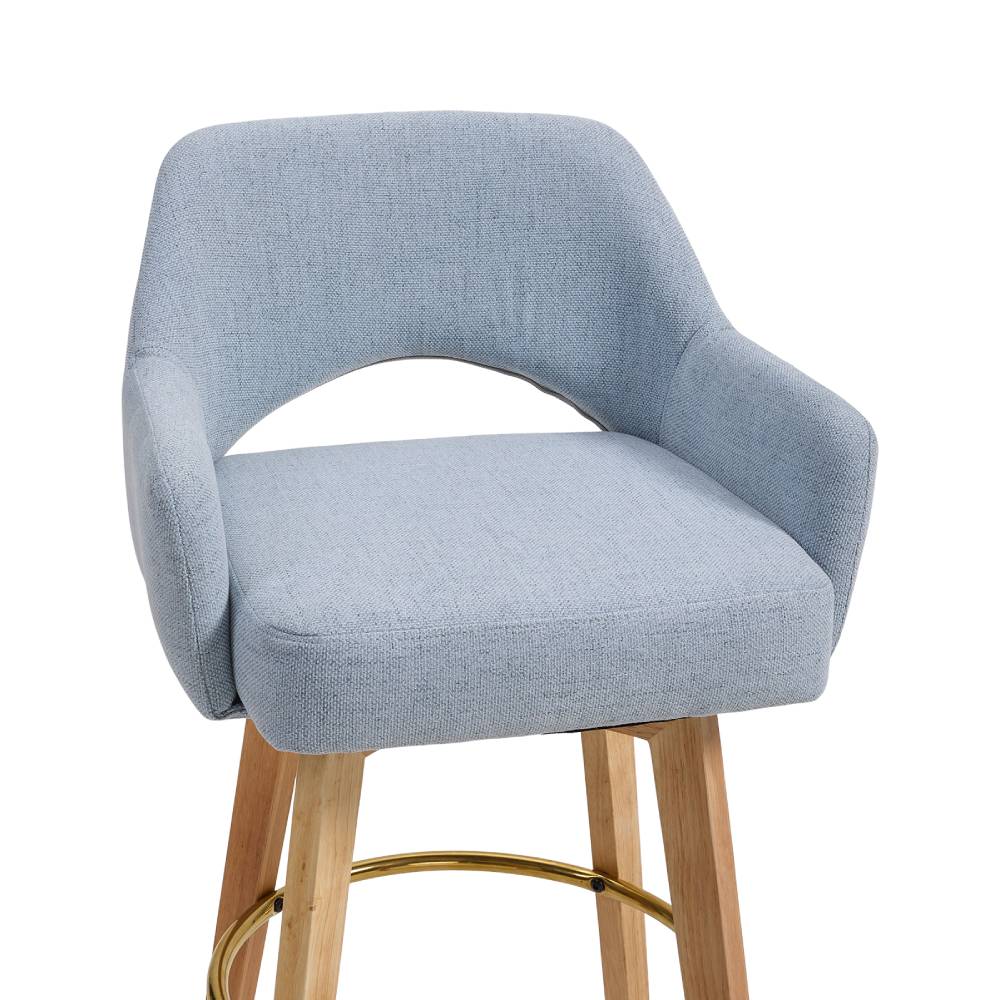Set Of 2 Swivel Chenille Upholstered Bar Stools With Wooden Legs | Blue