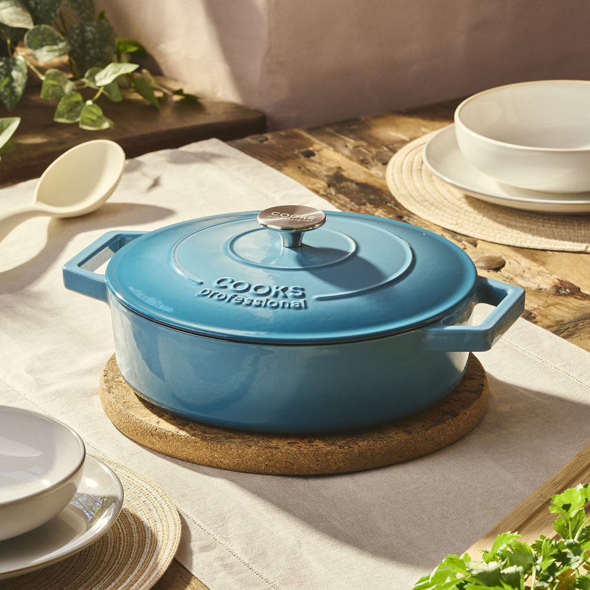 Cast Iron Casserole Dish 28cm Oven Proof Pan & Lid | 28cm | Blue