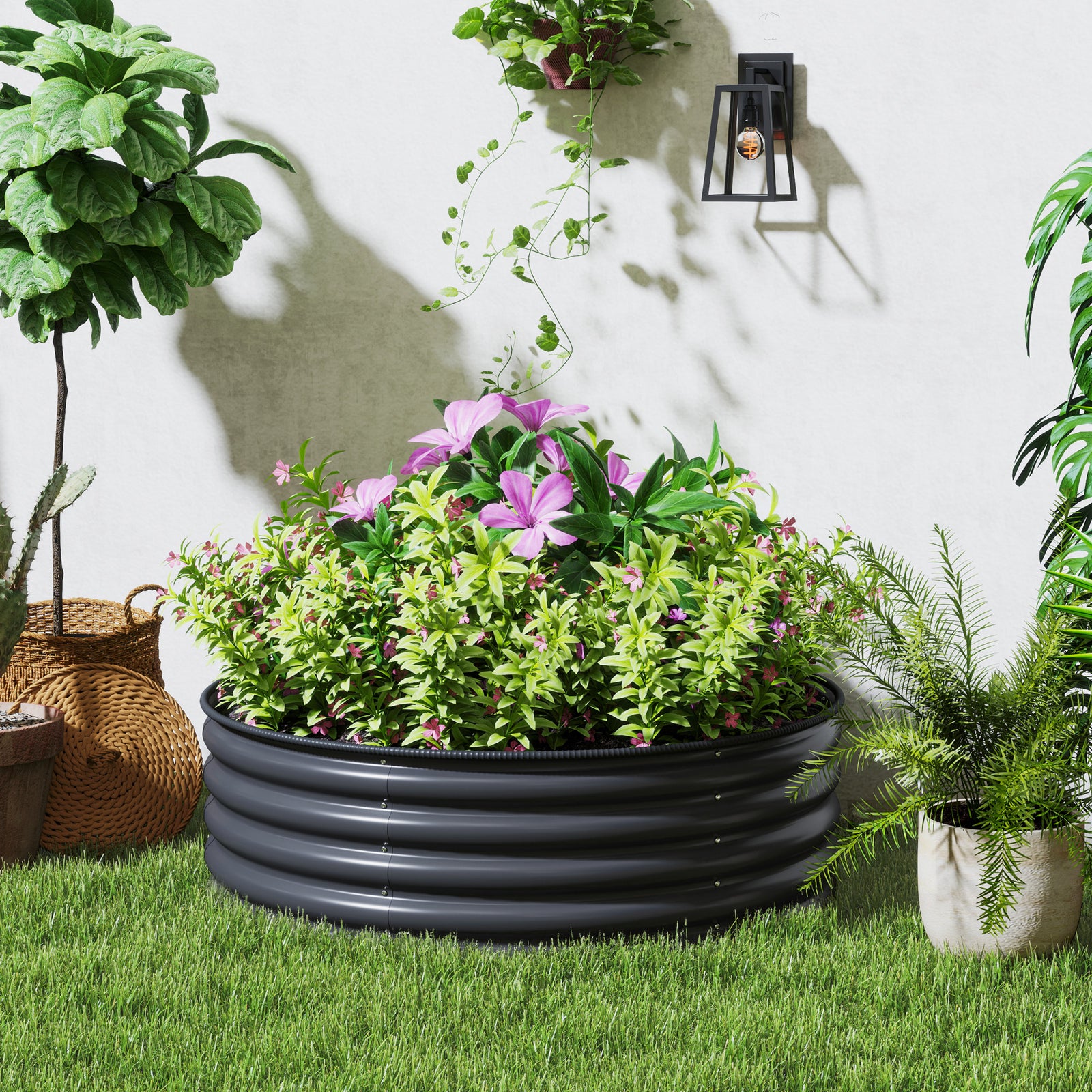 Galvanised Raised Bed With Safety Edging | Dark Grey