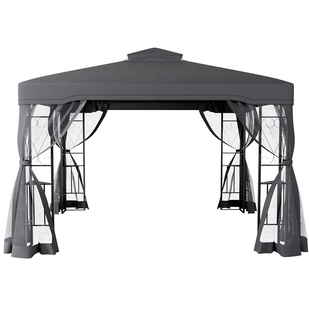 3.6 x 2.95m Outdoor Garden Gazebo with Netting, Heavy Duty Steel Patio Canopy Shelter with Ventilated Roof, Waterproof UV-Resistant Pergola Tent for Backyard