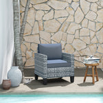 Single Rattan Chair, Garden Armchair W/ Cushions | Light Grey