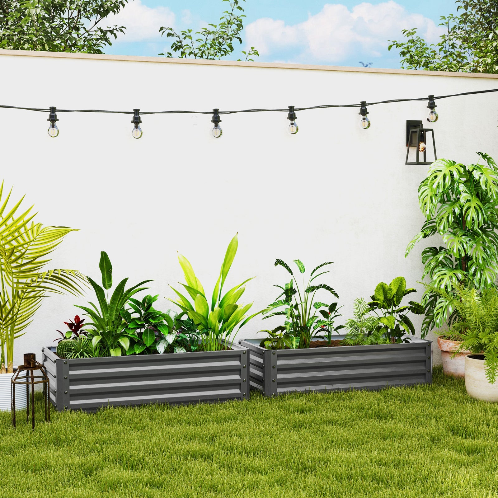 Set Of 2 Raised Garden Bed Galvanised Planter Box | Light Grey