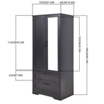 2-door Wardrobe With Drawers & Mirror | One Size | Black