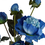 6 X 55cm Blue Peony Artificial Flower Stems 24 Flowers 18 Buds