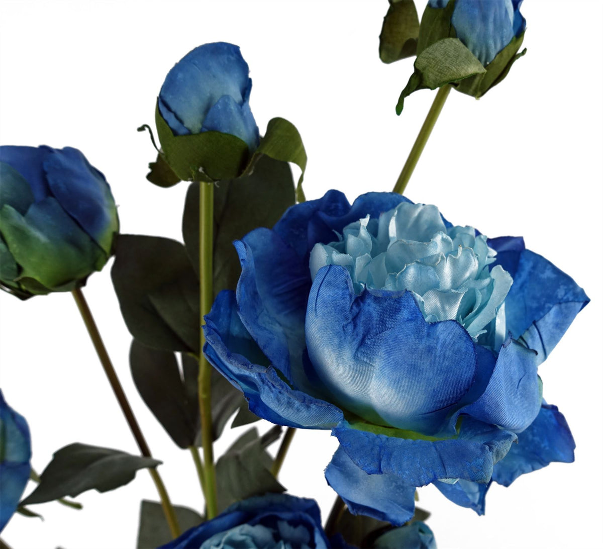 6 X 55cm Blue Peony Artificial Flower Stems 24 Flowers 18 Buds