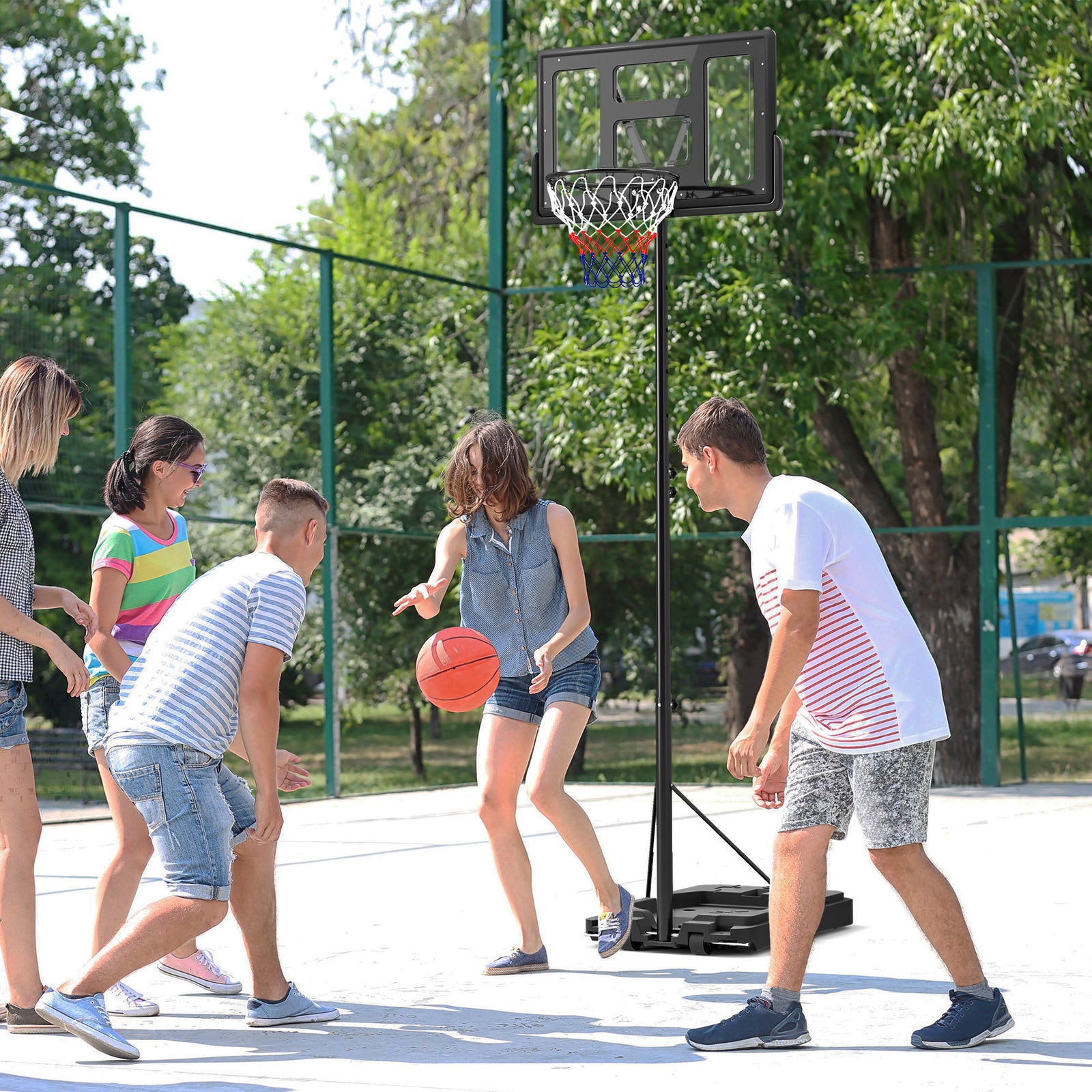 Adjustable Basketball Hoop, Weighted Base | Black