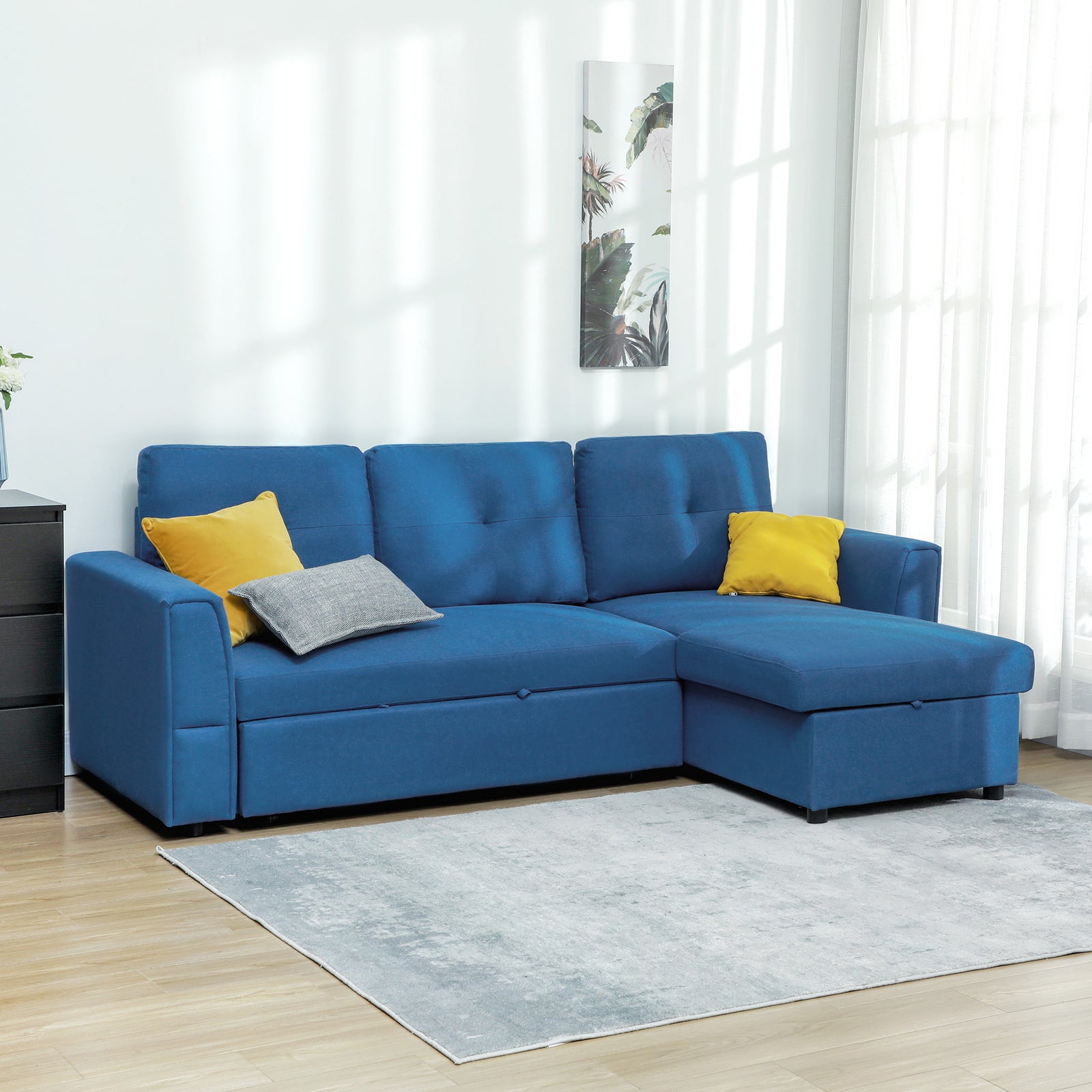 3 Seater Sofa Bed Convertible Pull Out Sofa With Storage | One Size | Dark Blue