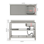 100cm/120cm W X 50cm D X 89.5cm H Bathroomdeco Stainless Steel One Compartment Sink With Shelves | Large