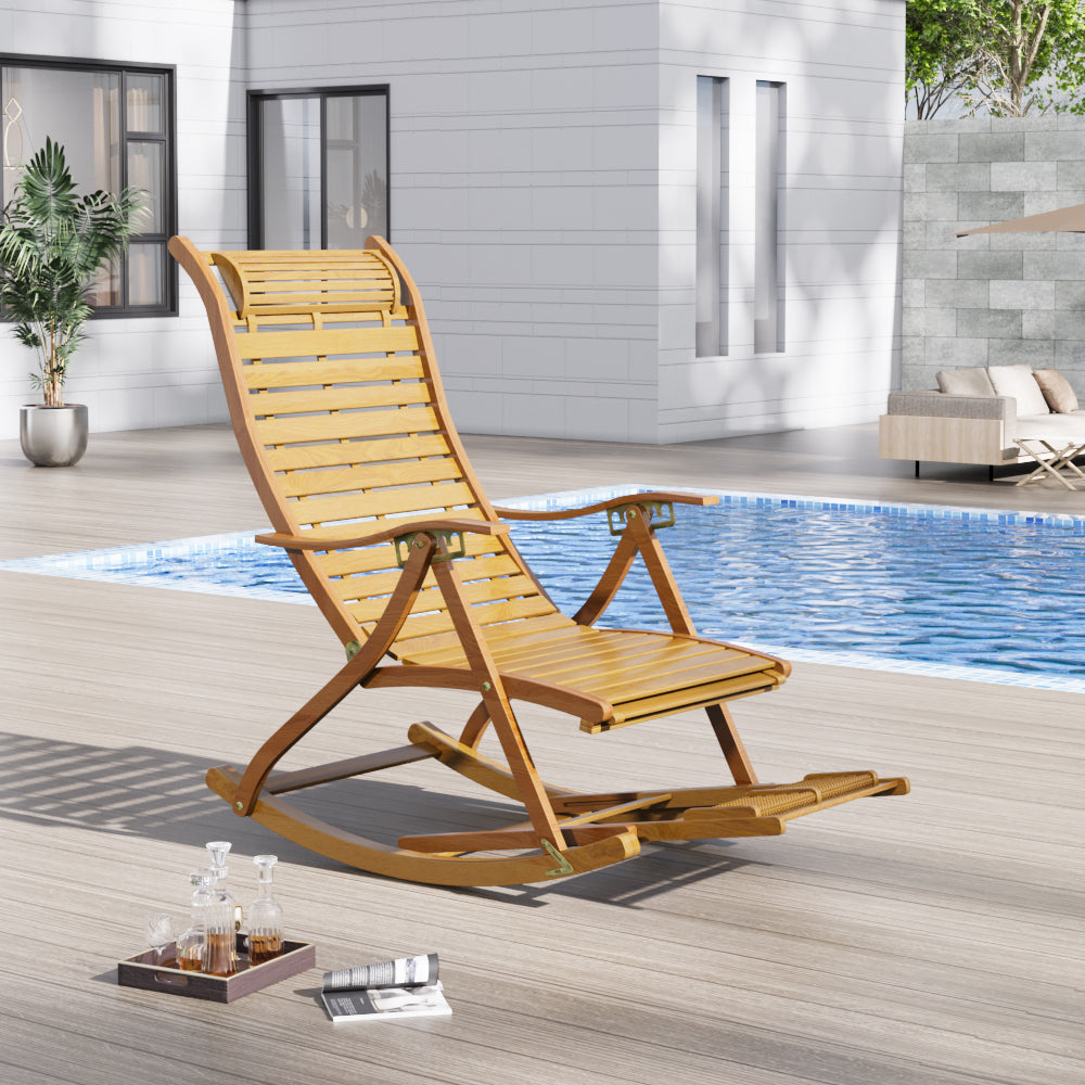 Bamboo Rocking Chair Foldable Recliner | One Size | Light Brown