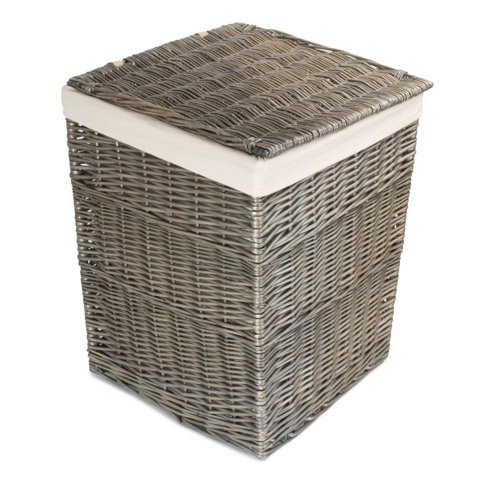 Antique Wash Wicker Square Laundry Basket With White Lining | Large | White