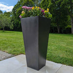 Zinc Galvanised Tall Flared Tapered Square Planter | 30cm x 30cm x 70cm | Silver Black