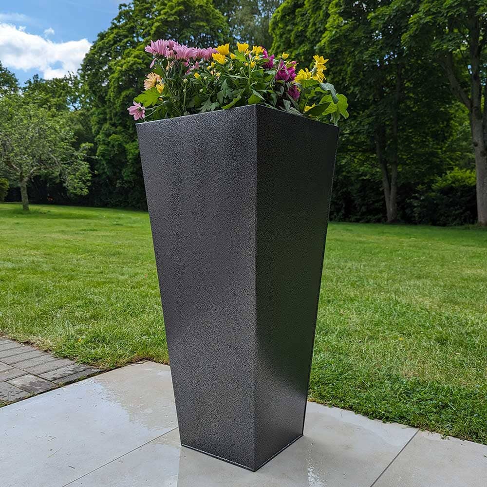 Zinc Galvanised Tall Flared Tapered Square Planter | 30cm x 30cm x 70cm | Silver Black