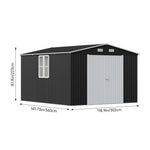 10x12ft Large Metal Storage Shed With Lockable Double Doors, 2 Windows, 4 Vents – Spacious Outdoor Tool Shed