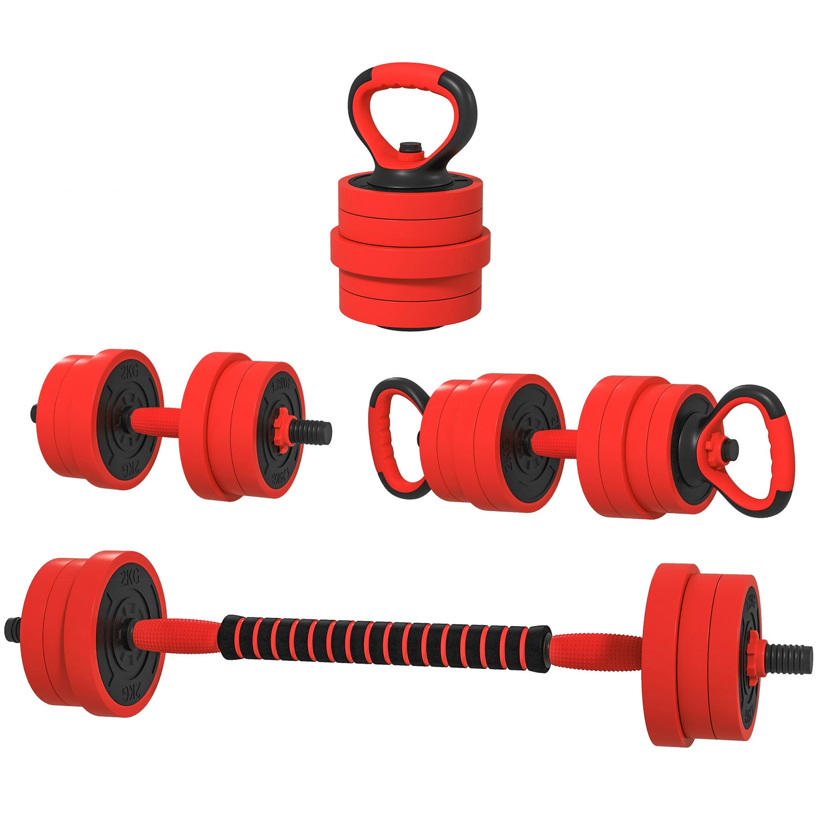 4-in-1 Weight Dumbbells Set Barbell | 20kg | Red
