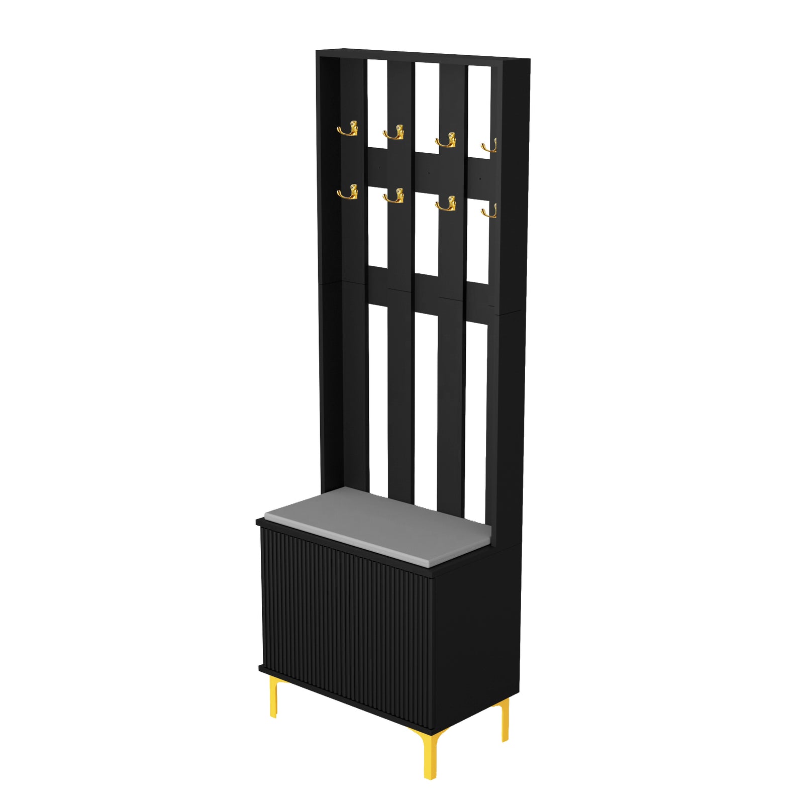 Coat Rack Stand With Shoe Storage Bench 2 Tier Clothes Hat Hanger 8 Hooks | Black