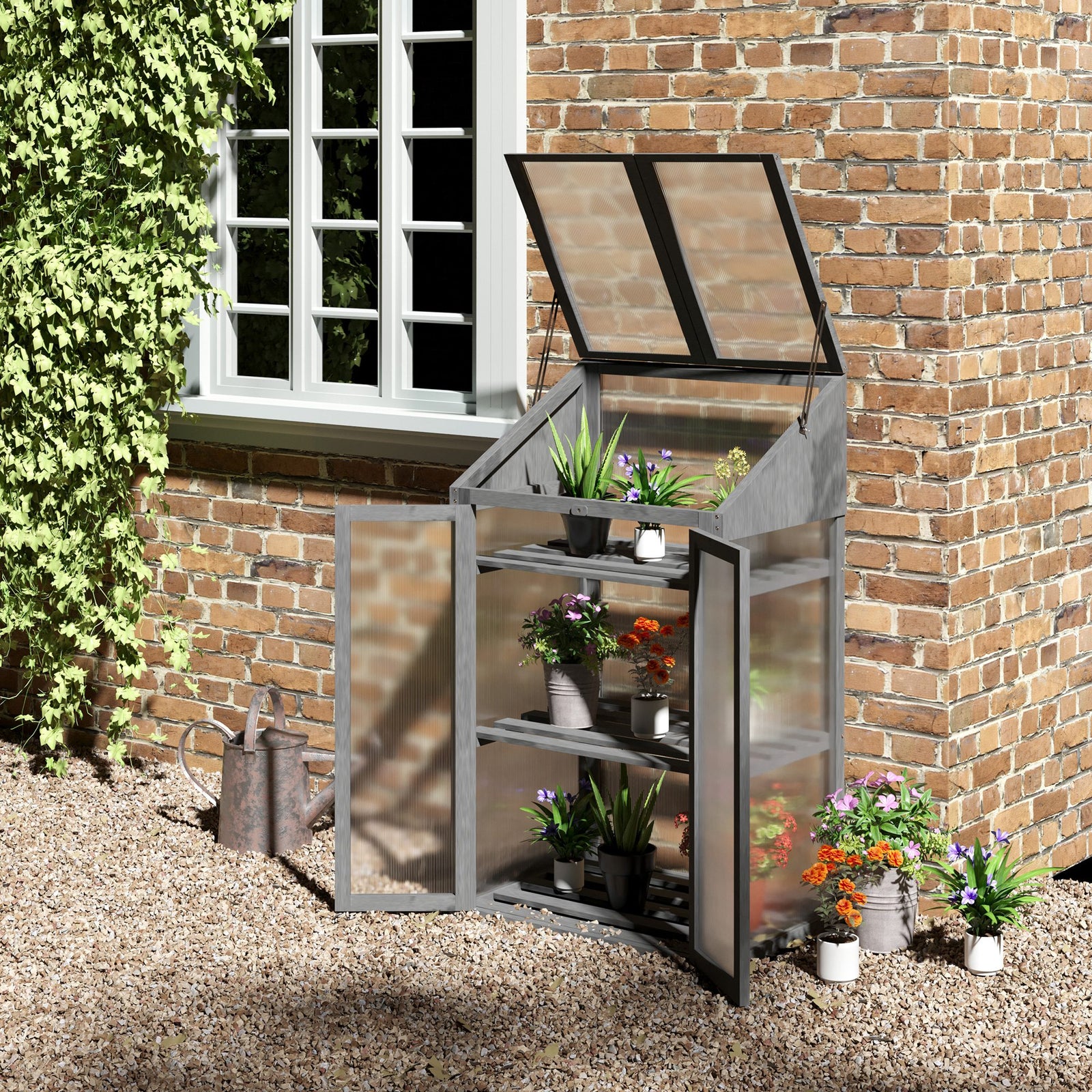 Wooden Greenhouse Cold Frame Semi Transparent | Gray
