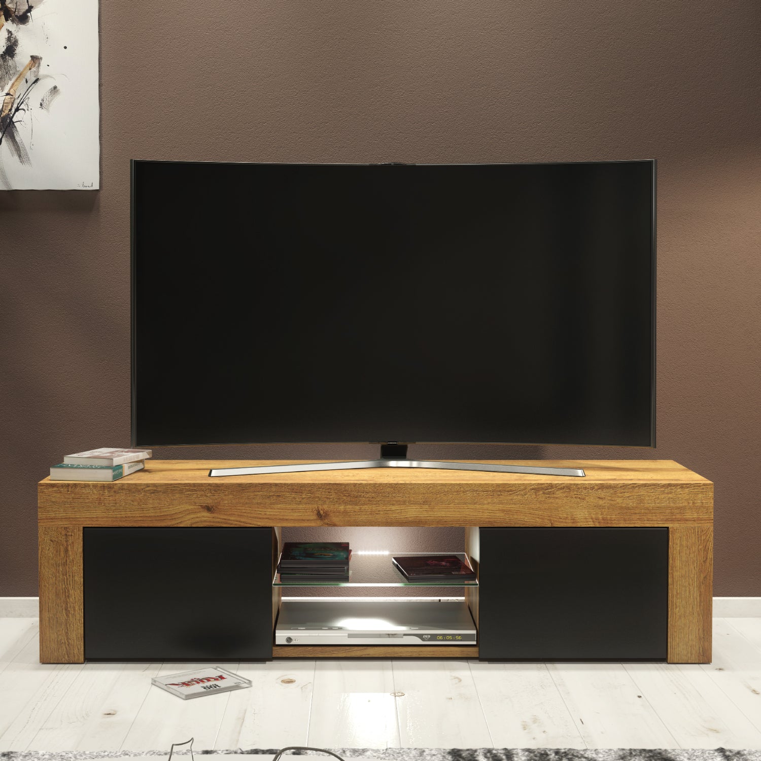Loom Tv Unit 130cm With Led Lights | Oak