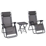 3pc Zero Gravity Chairs Sun Lounger Table Set W/ Cup Holders | Dark Gray