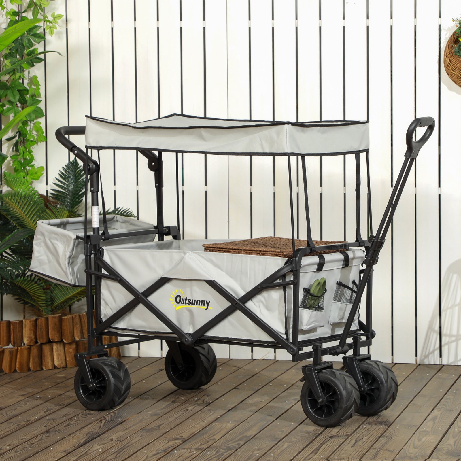 Trolley Cart Storage Wagon With Handle, Canopy Black