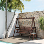 3 Seater Wooden Garden Swing Chair With Side Tables