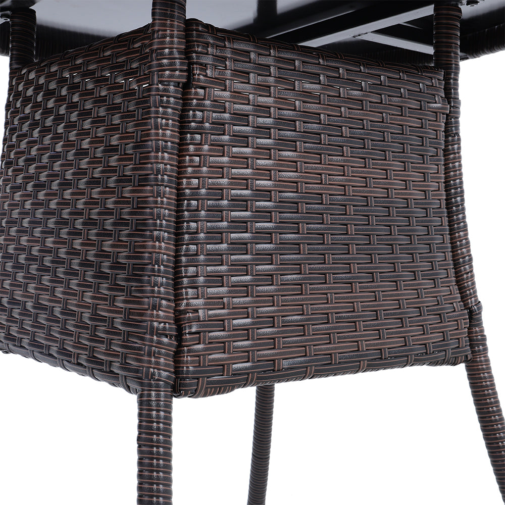 Round Wicker Patio Table With Black Tempered Glass Top With 51mm Umbrella Hole & Transparent Cap 80cm Dia X 72cm H | Brown