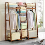 Bamboo Trapezoid Clothing Rack With 5-tier Storage Shelves Multi-functional Clothes Hanging Rack Stand | Brown