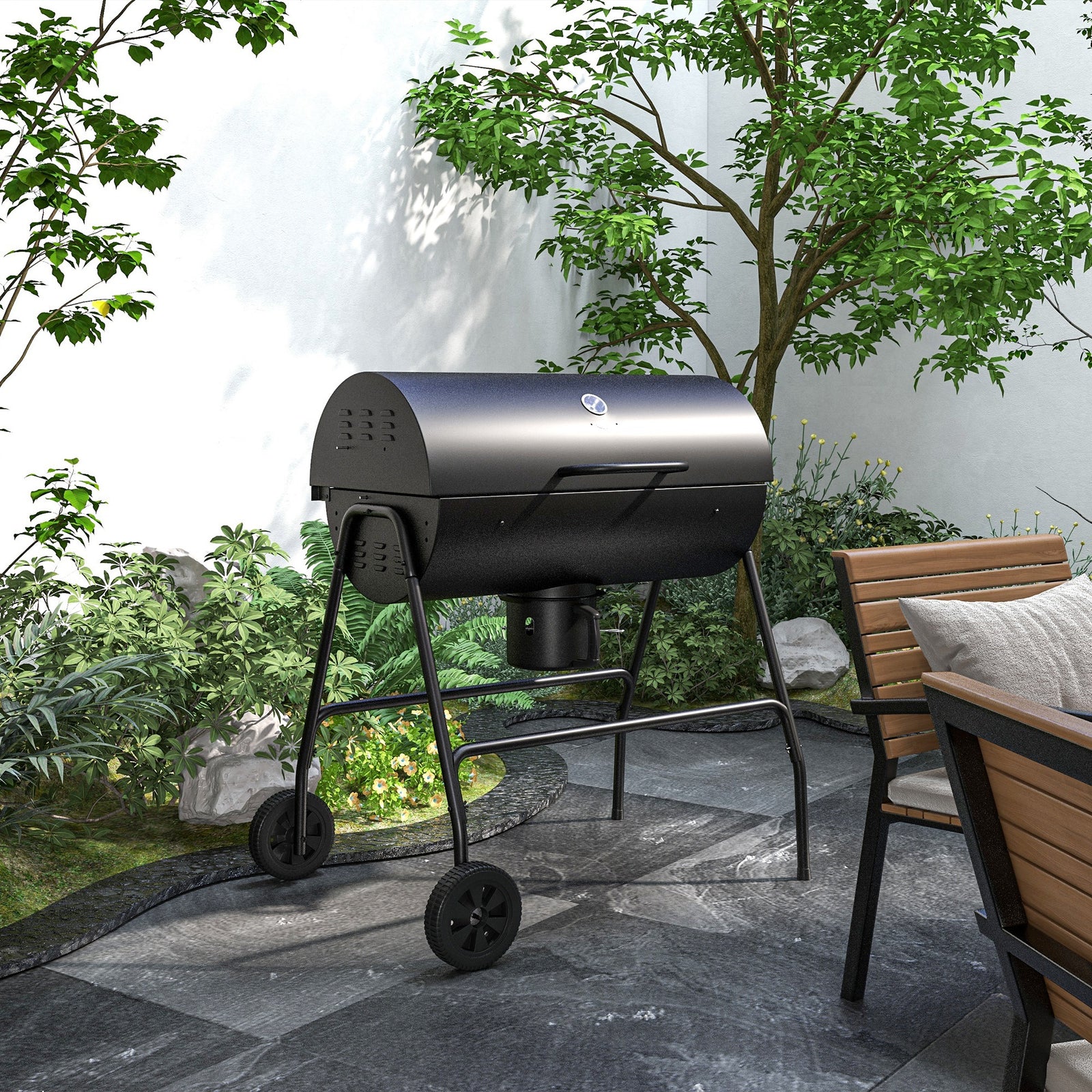 Charcoal Bbq, Adjustable Height, Trolley, Red | Black