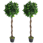 Pair Of 120cm Twisted Stem Artificial Topiary Bay Laurel Ball Trees