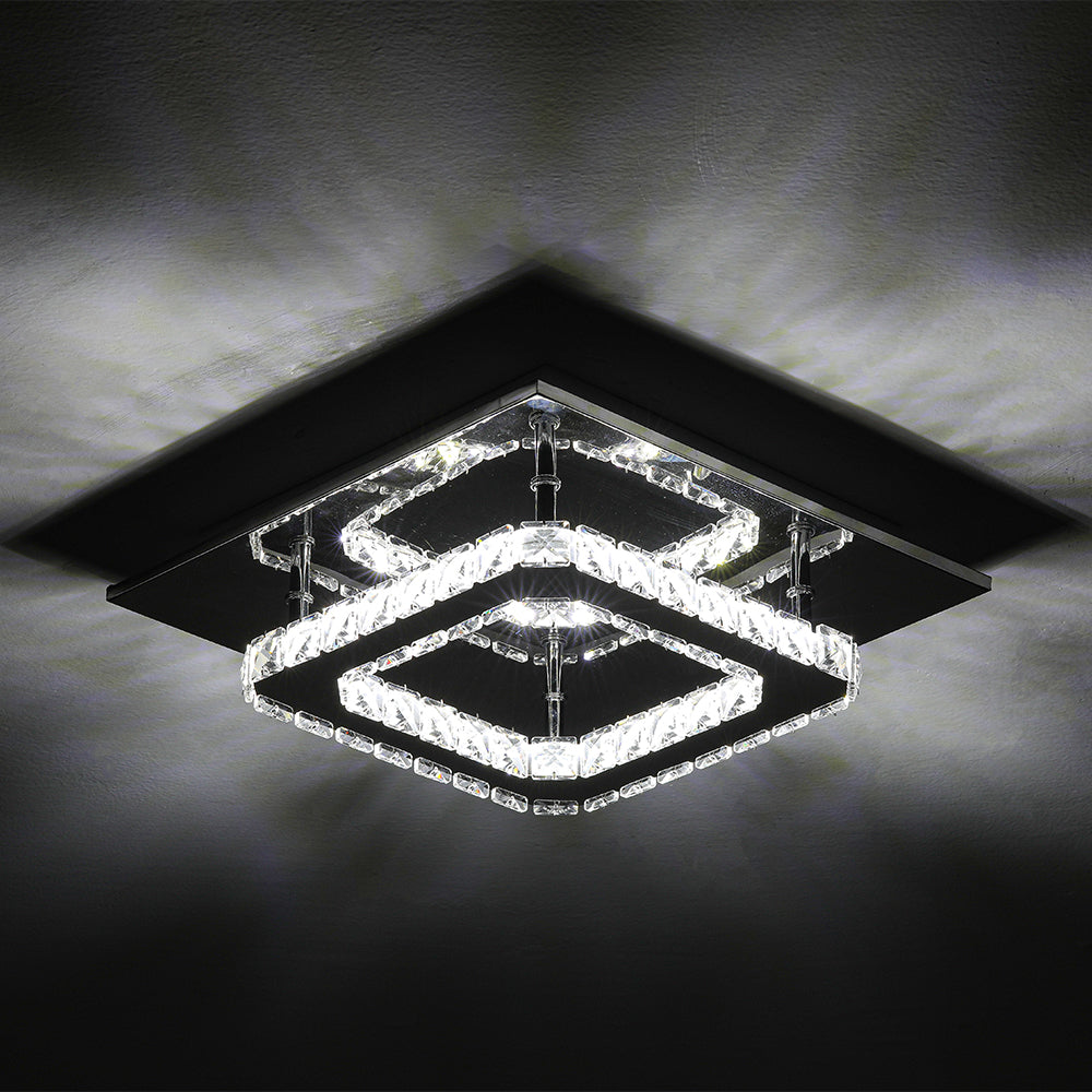 Modern Square Crystal Ceiling Light With Chrome Finish