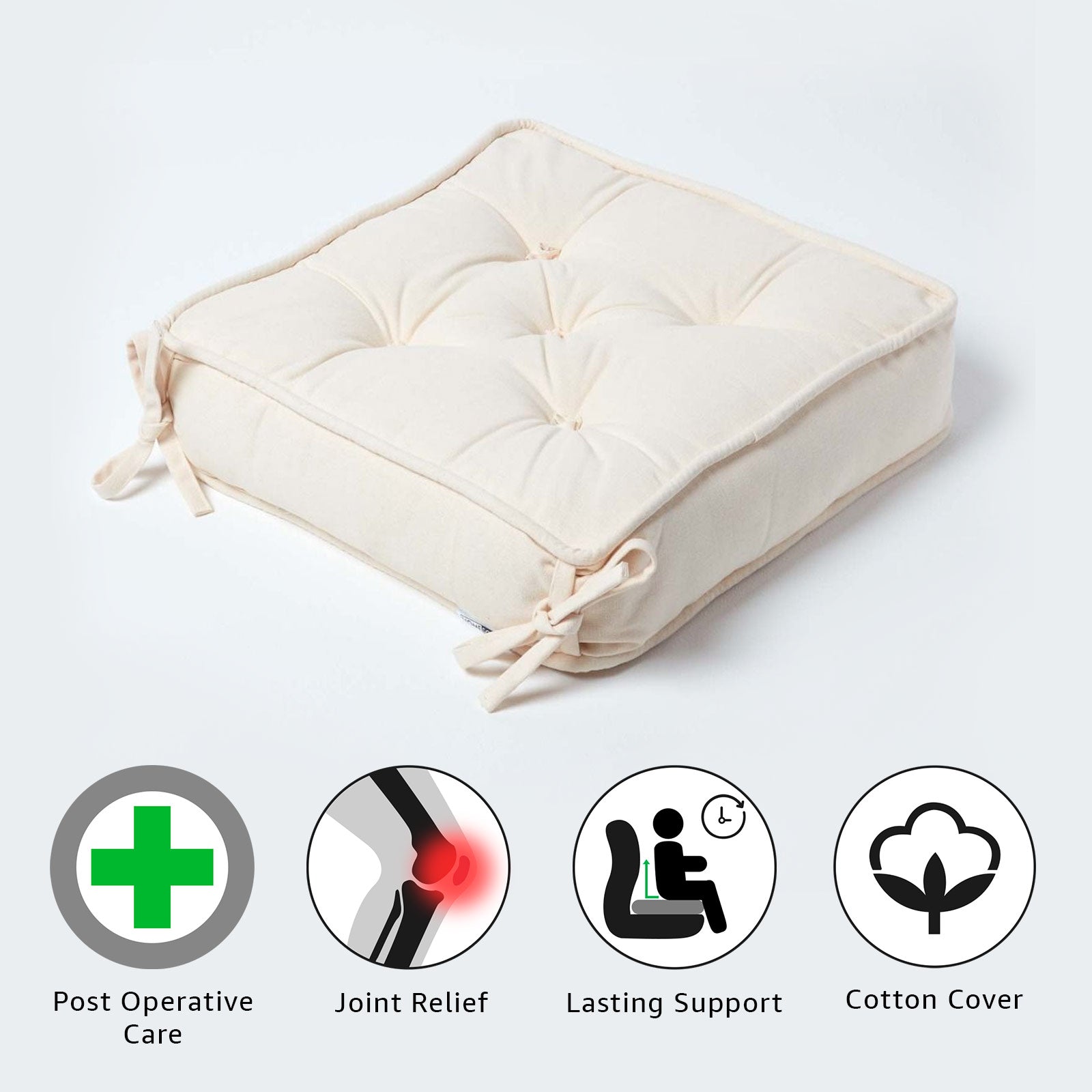 Cotton Dining Chair Booster Cushion | 40cm x 40cm | Cream