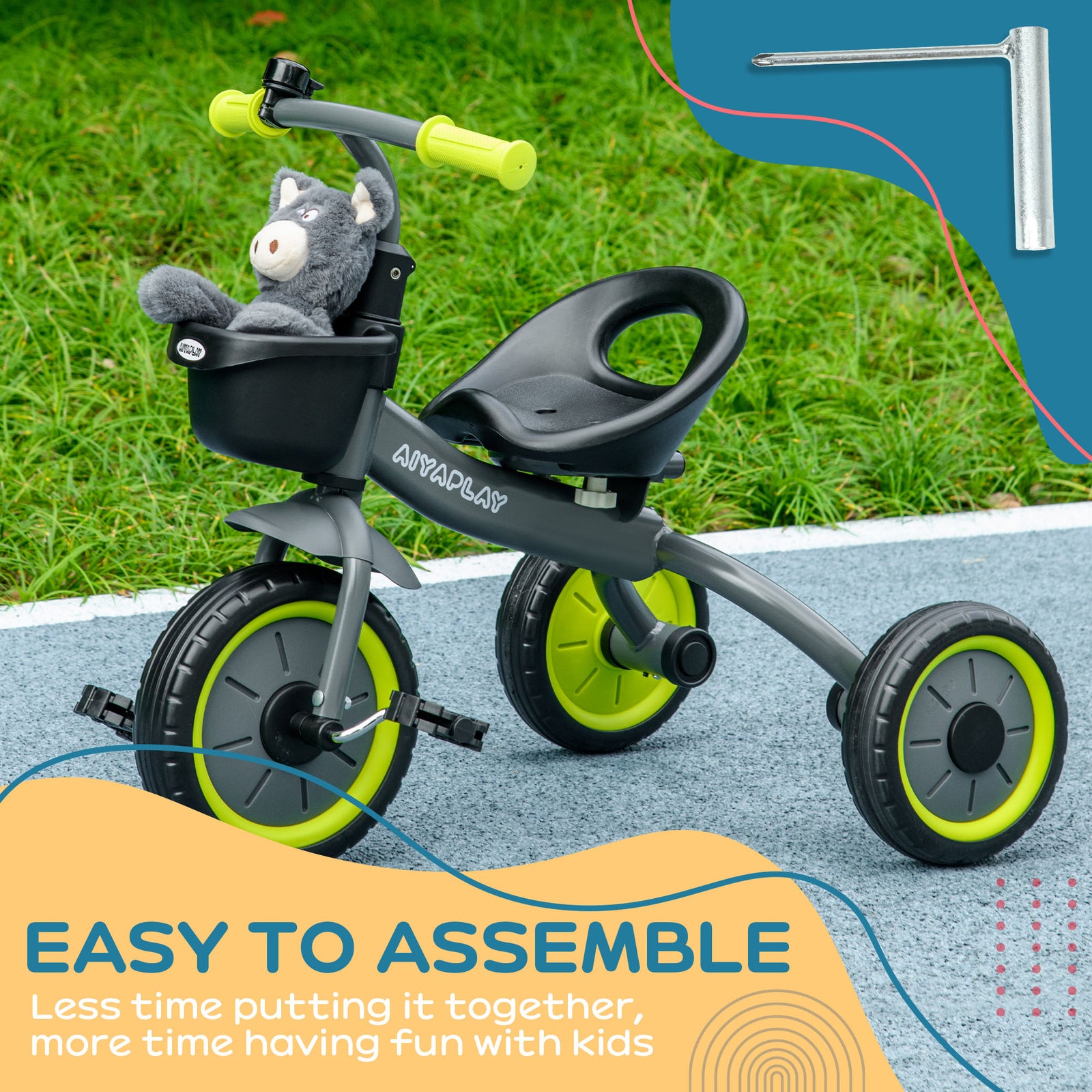 Trike W/ Adjustable Seat Basket, Kids Tricycle For 2-5 Years Old | Black